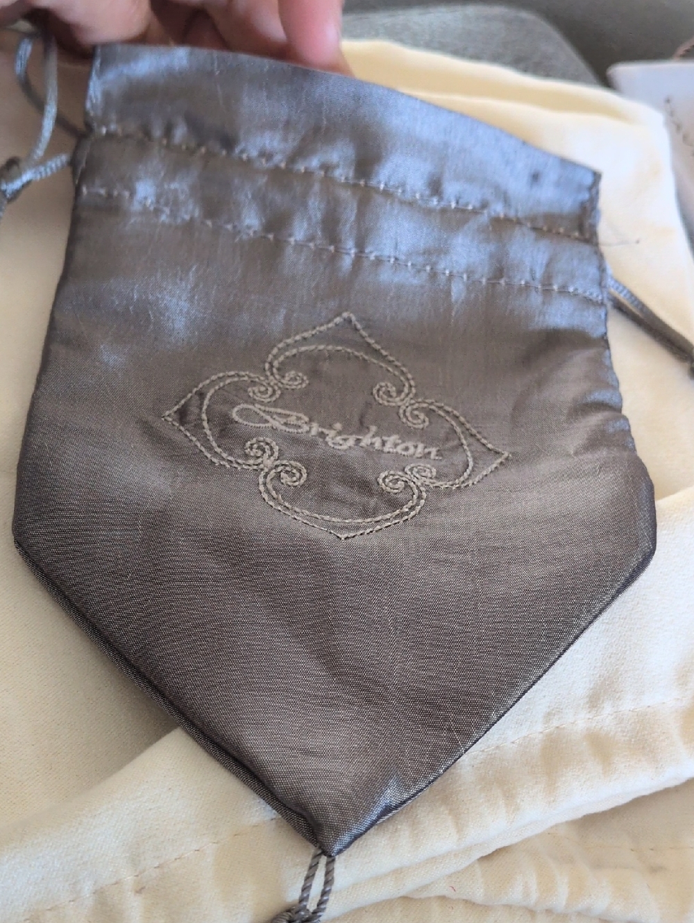 Brighton Vintage Silver Gray Satin Jewelry Drawstring Pouch